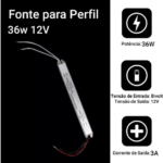 Fonte Slim Driver Para Perfil Fita De Led 12v 3a 36w